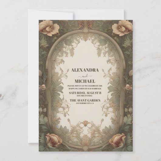 Fancy  Art Nouveau Bloemenbruiloft Kaart (Voorkant)