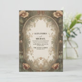 Fancy Art Nouveau Bloemenbruiloft Kaart (Staand voorkant)