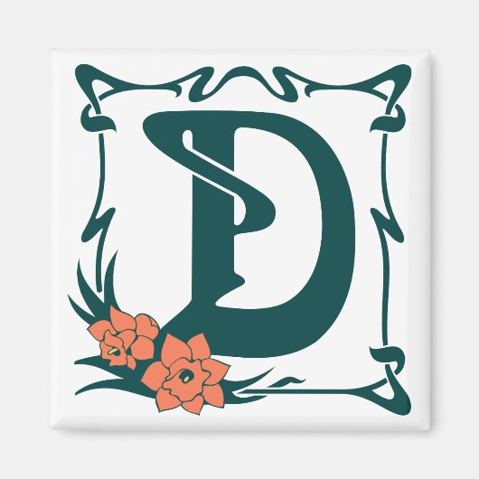 Fancy art nouveau letter D Magneet (Voorkant)