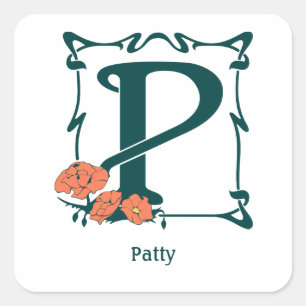 Fancy  art nouveau letter P Vierkante Sticker