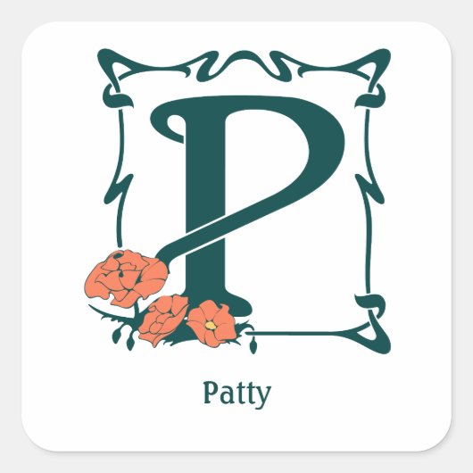 Fancy  art nouveau letter P Vierkante Sticker (Voorkant)