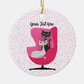 Fancy Atomic Cats in Roze Stoel Stippen Wit Keramisch Ornament (Voorkant)