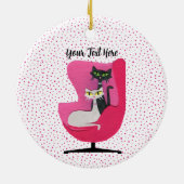 Fancy Atomic Cats in Roze Stoel Stippen Wit Keramisch Ornament (Achterkant)