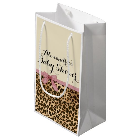 Fancy Baby shower leopard Pink Bow Girl Klein Cadeauzakje (Voorkant Gekanteld)