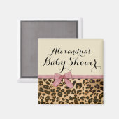 Fancy Baby shower leopard Pink Bow Girl Magneet (Voorkant / Achterkant)