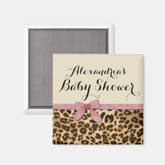 Fancy Baby shower leopard Pink Bow Girl Magneet (Voorkant / Achterkant)