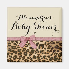 Fancy Baby shower leopard Pink Bow Girl Magneet