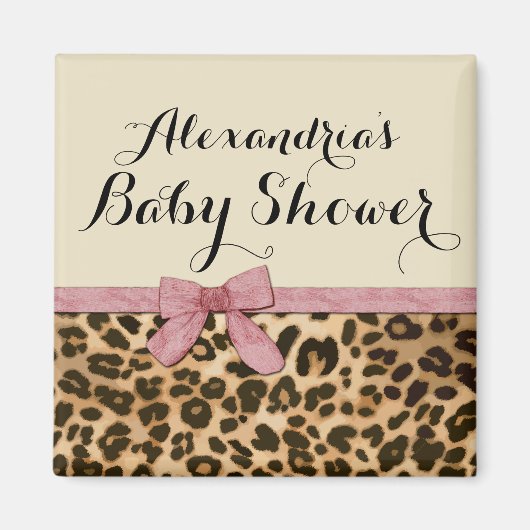 Fancy Baby shower leopard Pink Bow Girl Magneet (Voorkant)