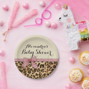 Fancy Baby shower leopard Pink Bow Girl Papieren Bordje