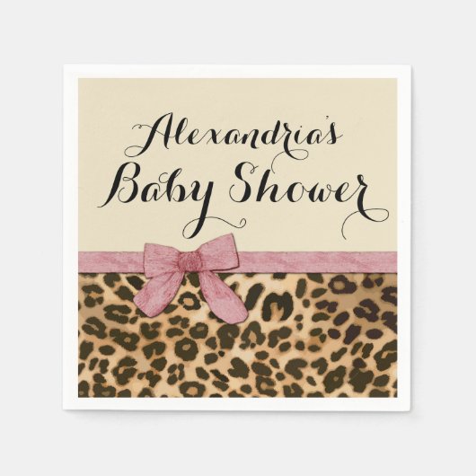 Fancy Baby shower leopard Pink Bow Girl Servetten (Voorkant)
