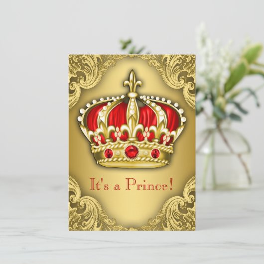 Fancy Baby shower rood en goud Kaart (Staand voorkant)