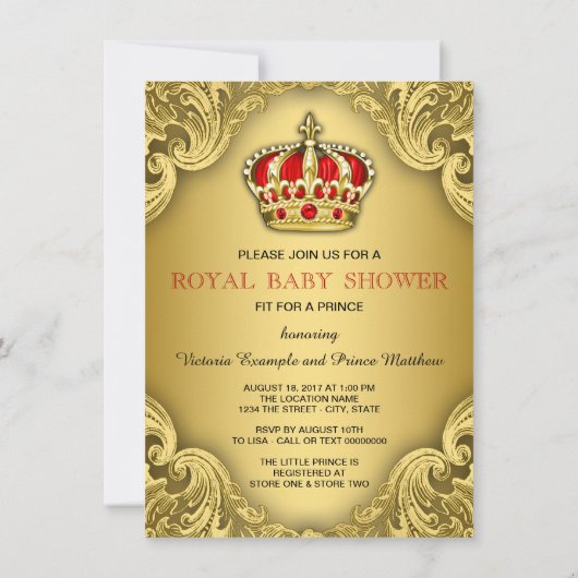 Fancy Baby shower rood en goud Kaart (Achterkant)