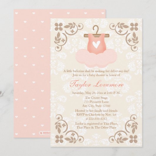 FANCY BALLERINA TUTU BABY SHOWER UITNODIGING (Voorkant / Achterkant)