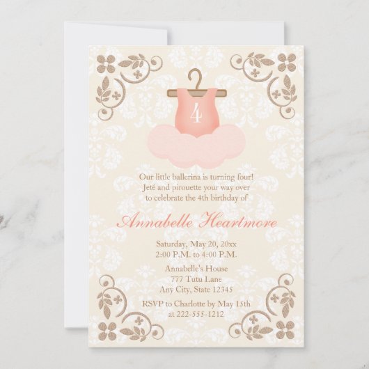 FANCY BALLERINA TUTU BIRTHDAY-INVITATIES KAART (Voorkant)