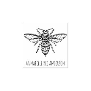 Fancy Bee Wood Art Stamp Rubberstempel