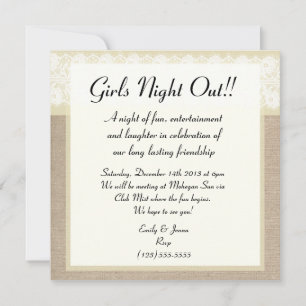 Fancy Beige Burlap Lace Girls Night Out Uitnodigin Kaart