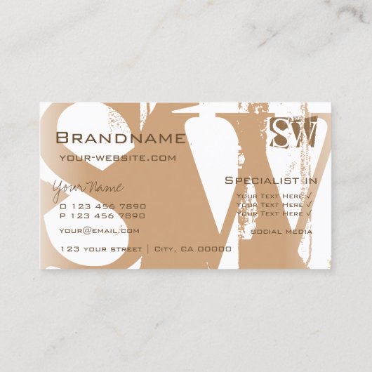 Fancy Beige en witte Chic met Initialen Stijlvol Visitekaartje (Achterkant)