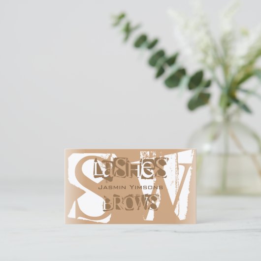 Fancy Beige en witte Chic met Monogram Stijlvol Visitekaartje (Staand voorkant)