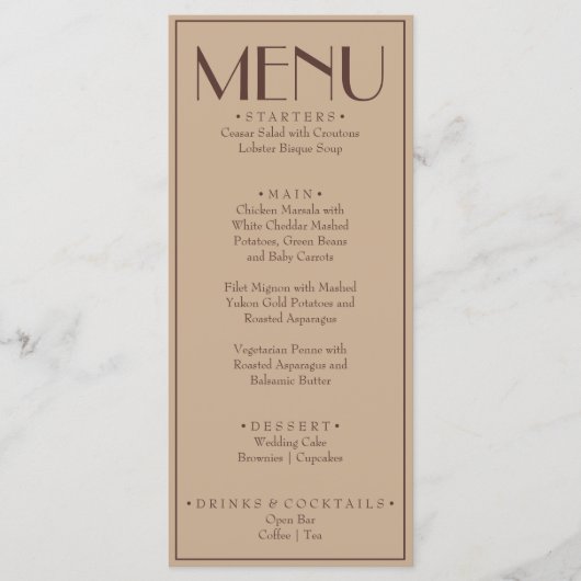 Fancy Beige Espresso Oude Geld Luxe Trouw Menu (Voorkant)