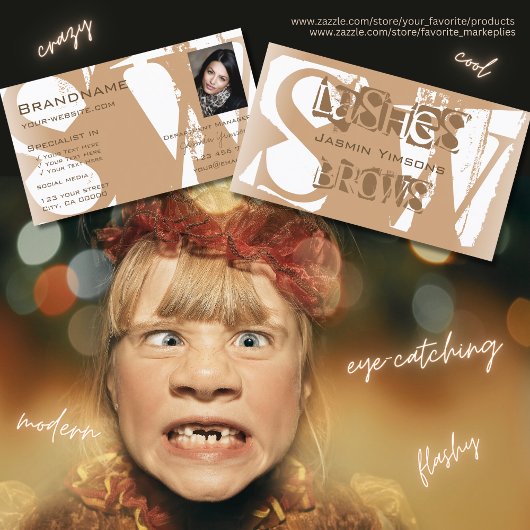 Fancy Beige Wit met Foto en Monogram Modern Visitekaartje