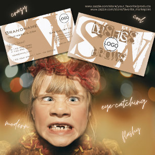 Fancy Beige Wit met Logo en Monogram Stijlvol Visitekaartje