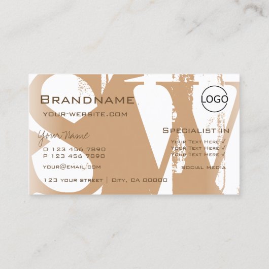 Fancy Beige Wit met Logo en Monogram Stijlvol Visitekaartje (Achterkant)