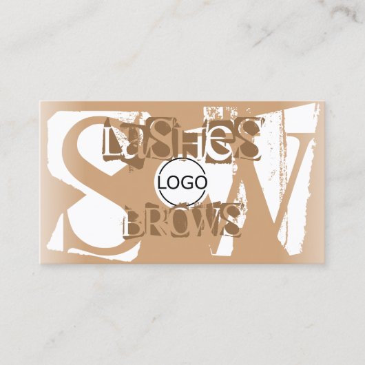 Fancy Beige Wit met Logo en Monogram Stijlvol Visitekaartje (Voorkant)