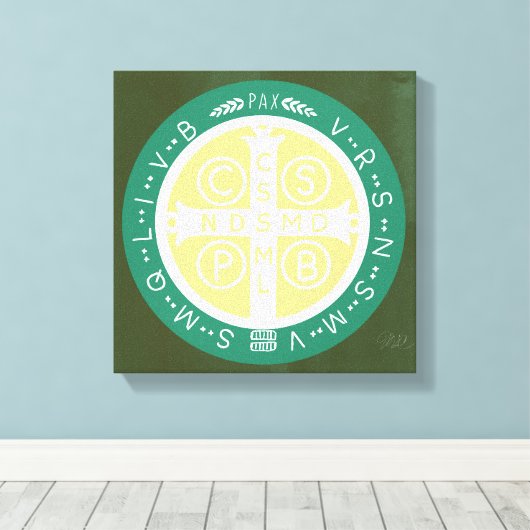 Fancy Benedictijner Kruis nr. 1 Groen Canvas Afdruk (Insitu (Houten vloer))