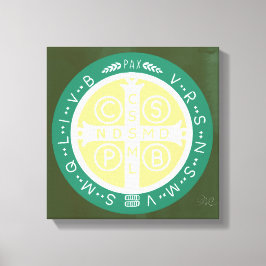 Fancy Benedictijner Kruis nr. 1 Groen Canvas Afdruk