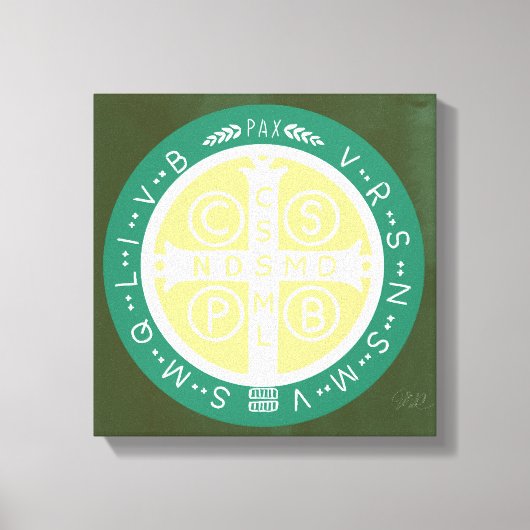 Fancy Benedictijner Kruis nr. 1 Groen Canvas Afdruk (Voorkant)