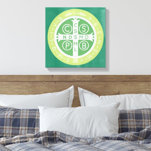 Fancy Benedictijner Kruis nr. 2 Groen Canvas Afdruk (Insitu (Slaapkamer))