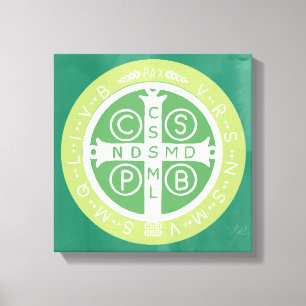 Fancy Benedictijner Kruis nr. 2 Groen Canvas Afdruk