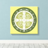 Fancy Benedictijner Kruis nr. 3 Groen Canvas Afdruk (Insitu (Houten vloer))