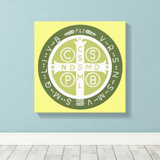 Fancy Benedictijner Kruis nr. 3 Groen Canvas Afdruk (Insitu (Houten vloer))