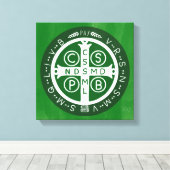 Fancy Benedictijner Kruis nr. 4 Groen Canvas Afdruk (Insitu (Houten vloer))