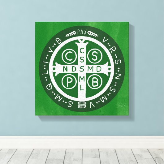 Fancy Benedictijner Kruis nr. 4 Groen Canvas Afdruk (Insitu (Houten vloer))