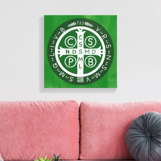 Fancy Benedictijner Kruis nr. 4 Groen Canvas Afdruk (Insitu (Woonkamer))