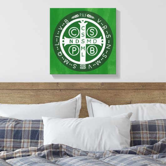 Fancy Benedictijner Kruis nr. 4 Groen Canvas Afdruk (Insitu (Slaapkamer))