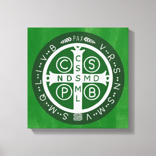 Fancy Benedictijner Kruis nr. 4 Groen Canvas Afdruk (Voorkant)