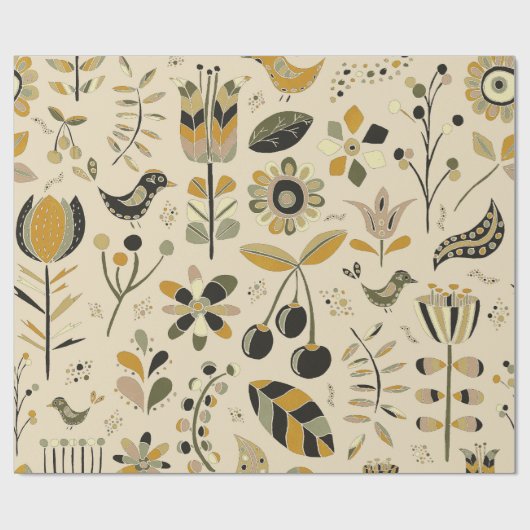 Fancy Birds and Flowers Cadeaupapier (Vlak)