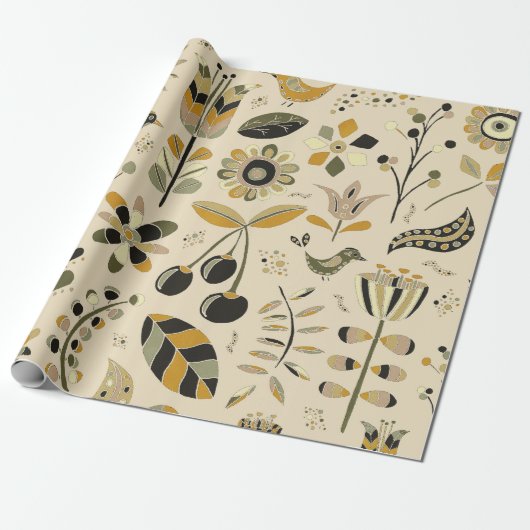 Fancy Birds and Flowers Cadeaupapier (Uitgerold)
