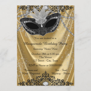 Fancy Black and Gold Masquerade Party Kaart