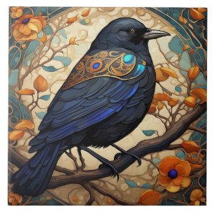 Fancy Black Bird in een Art Nouveau Art Deco stijl Tegeltje