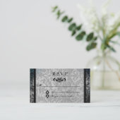 Fancy Black Damask Monogram Reception RSVP-kaart Informatiekaartje (Staand voorkant)