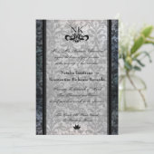 Fancy Black Damask Oval Gothic Wedding Invite Kaart (Staand voorkant)