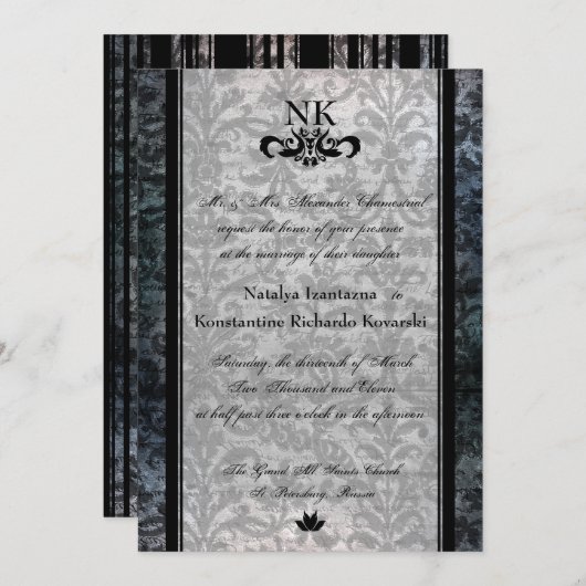 Fancy Black Damask Oval Gothic Wedding Invite Kaart (Voorkant / Achterkant)