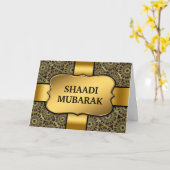 Fancy Black en Goud Shaadi Mubarak Kaart (Gele Bloem)