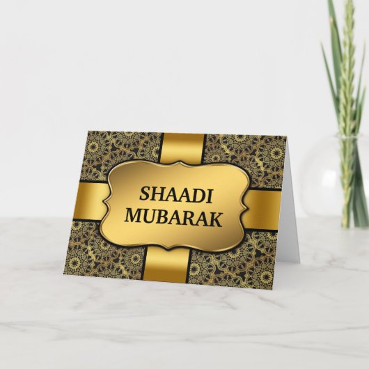 Fancy Black en Goud Shaadi Mubarak Kaart (Voorkant)
