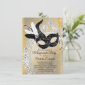 Fancy Black Gold Diamond Masquerade Verjaardagsfee Kaart (Staand voorkant)