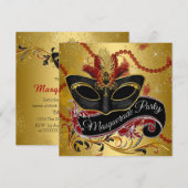 Fancy Black Gold Masquerade Party Kaart (Voorkant / Achterkant)